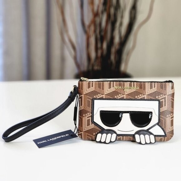 NEW! KARL LAGERFELD PARIS Logo Monogram Wristlet Clutch - Picture 2 of 15